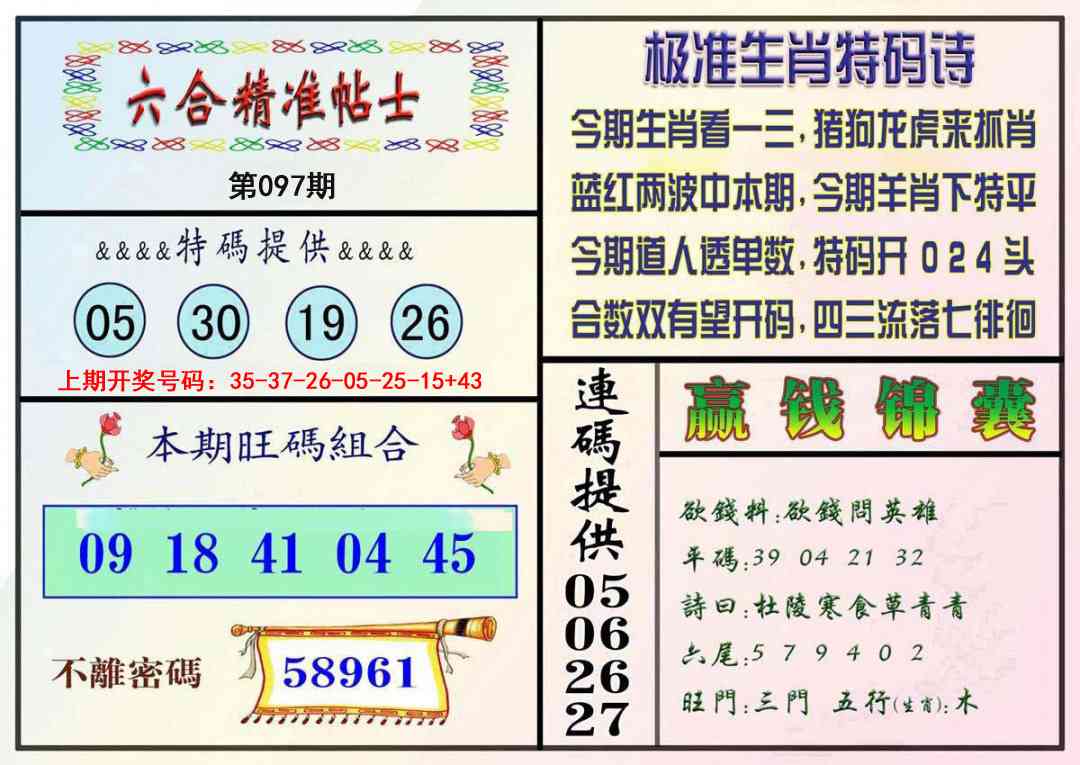 097期精准贴士[图]